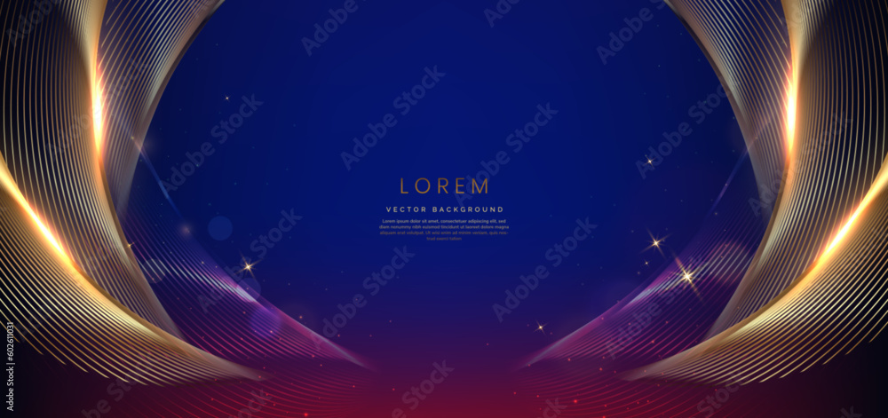 Abstract elegant dark blue background with golden curved line and ...