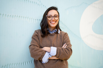 Happy woman in glasses outdoor