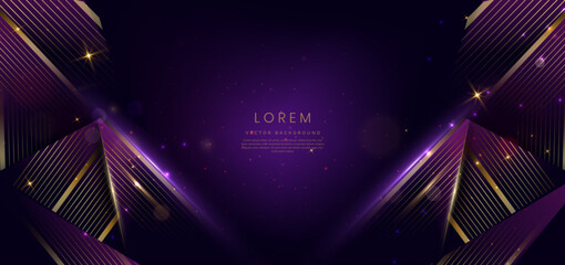 Luxury triangle elegant purple with golden lines and light effect and bokeh with copy space for text. Template award design.