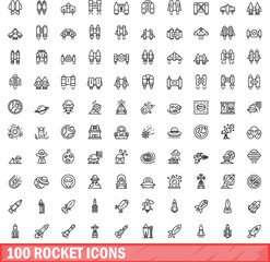 Sticker - 100 rocket icons set. Outline illustration of 100 rocket icons vector set isolated on white background