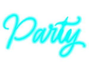 Wall Mural - Party - hand written blue neon lettering illustration.