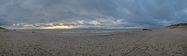 Wall Mural - Panoramic picture over a beach in Jutland in rough weather