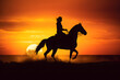 sunset silhouette riding horse