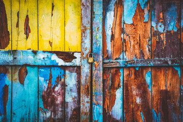 Wall Mural - colorful painted wooden door background