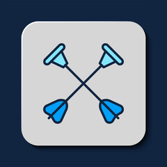 Sticker - Filled outline Arrow with sucker tip icon isolated on blue background. Vector