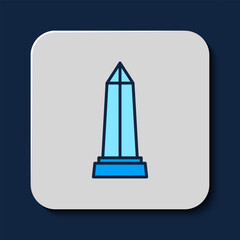 Poster - Filled outline Obelisk of Alexandria icon isolated on blue background. Stone monument. Historical monument. High pillar memorial and column. Vector