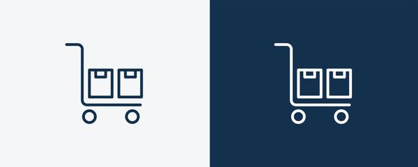 Canvas Print - package on trolley icon. Outline package on trolley icon from delivery and logistics collection. linear vector isolated on white and dark blue background. Editable package on trolley symbol.