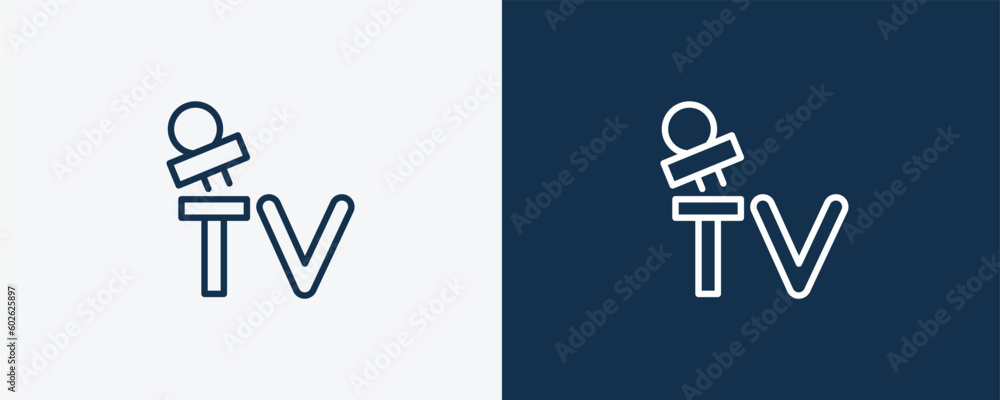 mass media icon. Outline mass media icon from social media marketing collection. Linear vector isolated on white and dark blue background. Editable mass media symbol.