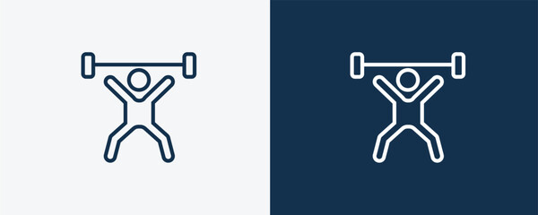 Wall Mural - weight lifting icon. Outline weight lifting icon from sport and games collection. Linear vector isolated on white and dark blue background. Editable weight lifting symbol.