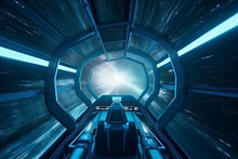 Inside Of A Spaceship Driving At Hyper Speed, Space Travelers Flying Through The Space