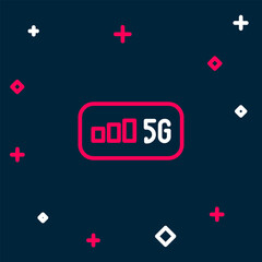 Poster - Line 5G new wireless internet wifi connection icon isolated on blue background. Global network high speed connection data rate technology. Colorful outline concept. Vector