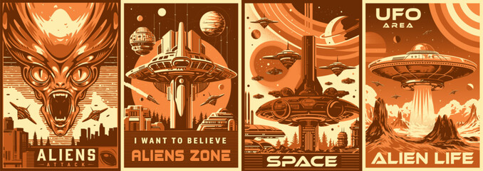 Wall Mural - alien territory monochrome set flyers