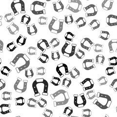 Sticker - Black Horseshoe icon isolated seamless pattern on white background. Vector