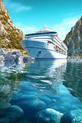 Wall Mural - A cruise ship sailing in pristine waters, capturing the allure of cruising and exploring multiple destinations in one trip. Generative AI technology
