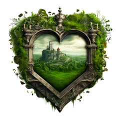 Wall Mural - Generative AI: grass heart for frame or decoration fantasy background