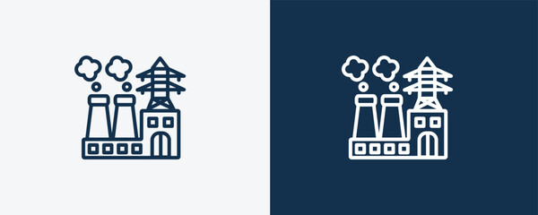 power plant icon. Outline power plant, industry icon from ecology collection. Linear vector isolated on white and dark blue background. Editable power plant symbol.