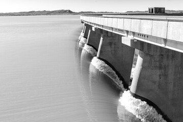  The Gariep Dam overflowing. Monochrome