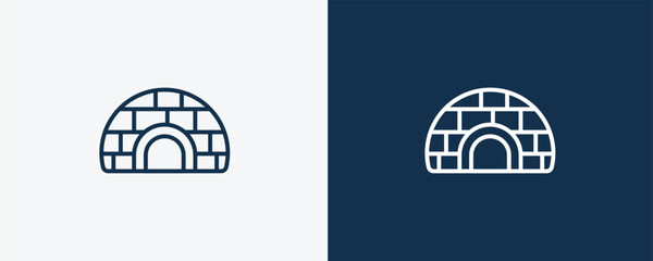 igloo icon. Outline igloo icon from travel and trip collection. Linear vector isolated on white and dark blue background. Editable igloo symbol.