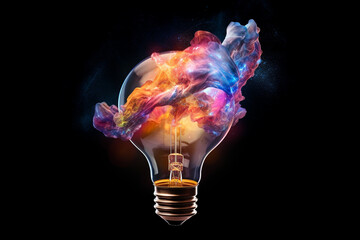 a lightbulb surrounded by a swirling vortex of colorful energy, representing the dynamic and transfo