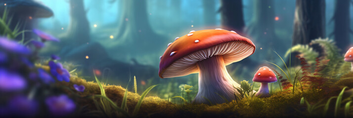 fairy tale world with mushrooms, generative ai