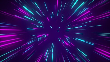 Wall Mural - Flying in space with luminous neon lines. Hyperspace. The modern ultraviolet spectrum of light.
