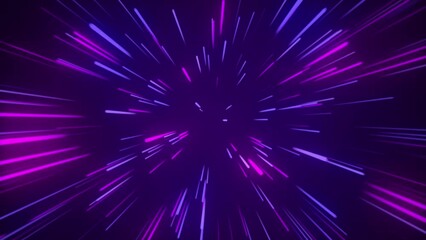 Wall Mural - Flying in space with luminous neon lines. Hyperspace. The modern ultraviolet spectrum of light.