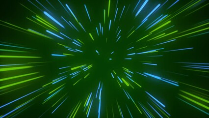 Wall Mural - Flying in space with luminous neon lines. Hyperspace. The modern ultraviolet spectrum of light.
