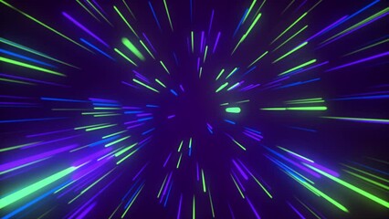 Wall Mural - Flying in space with luminous neon lines. Hyperspace. The modern ultraviolet spectrum of light.