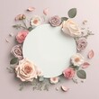 Romantic coloring in pastel roses of circle shape frame with leaves concept. Art in inside empty on flat layout design. Glorious generative AI.