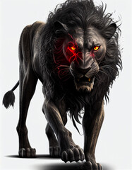 Wall Mural - Black Lion isolated in white background, Generative Ai	