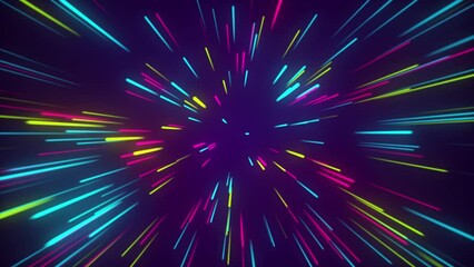 Wall Mural - Flying in space with luminous neon lines. Hyperspace. The modern ultraviolet spectrum of light.