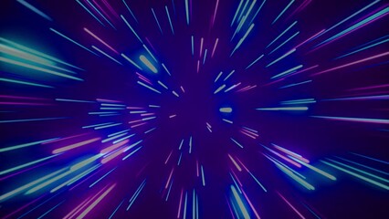 Wall Mural - Flying in space with luminous neon lines. Hyperspace. The modern ultraviolet spectrum of light.