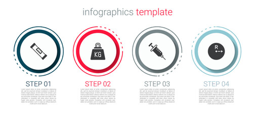 Canvas Print - Set Construction bubble level, Weight, Syringe and Radius. Business infographic template. Vector