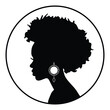 Vector Cameo of a beautiful black woman with an afro and earrings in a round frame
