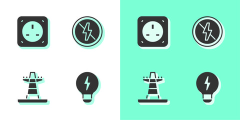Set Creative lamp light idea, Electrical outlet, tower line and No lightning icon. Vector