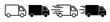 Moving delivery truck line icon set. Fast free shipping truck outline symbol. Cargo distribution logistics vehicle vector sign.