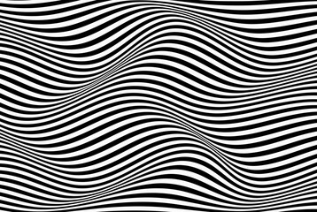 Sticker - Wave of optical illusion. Abstract black and white illustrations. Horizontal lines stripes pattern or background with wavy distortion effect.