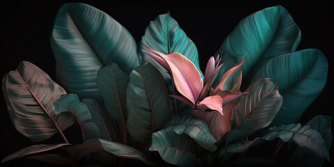 Wall Mural - a detailed view of a plant that has pink and green leaves. Generative AI