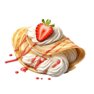 Wall Mural -  - crepe filled with white chocolate, cream and strawberry isolated on transparent background