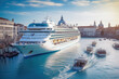 Big cruise in front of Venice. Generative AI. 