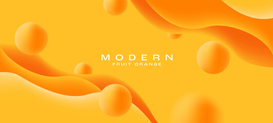 3d render juicy orange background with soft shapes of waves and spheres, tasty space with place for copy