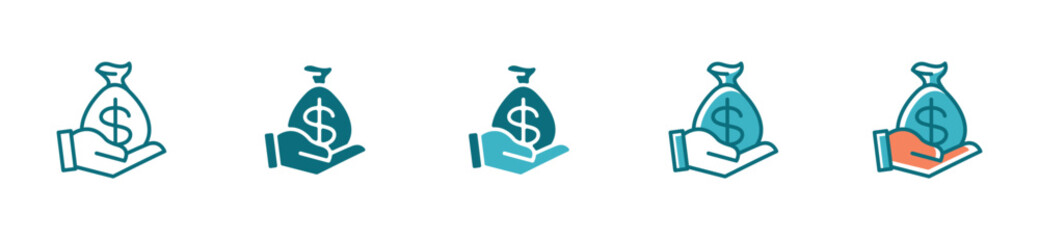 Poster - Payment hand holding a bag of money icon set for business bills, transfers, purchases, transaction balance symbol finance 