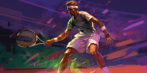 Wall Mural - Vibrant Wimbledon Wallpaper: Male Tennis Player Illustration. Generative AI