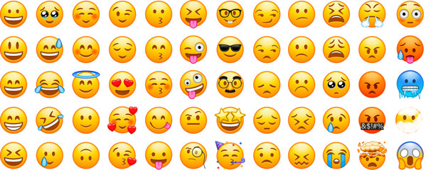 Big set of emoticons. Funny emoticons faces with facial expressions. Full editable vector icons. Detailed emoji icons. Emoji set.