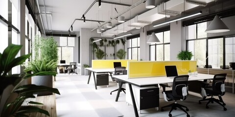 Wall Mural - Office interior design trendy architecture workspace commercial modern. Generative AI AIG18.