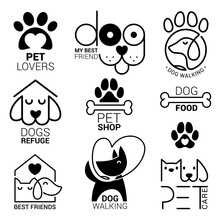 Vector Dog Logo Template Set. Great For Pet Shops, Dog Walkers, Vets, Pet Care Shop, Pet Lovers Associations Design Ideas.