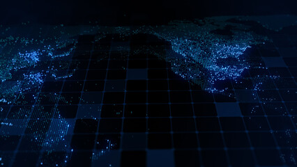 3d rendering of a digital map of the earth. the lights of megacities merge in a soft glow