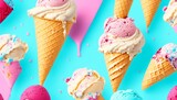 Ice cream on blue background, generative ai