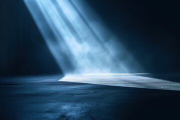 Wall Mural - rays light on blue wall with smoke and shadow. generative ai