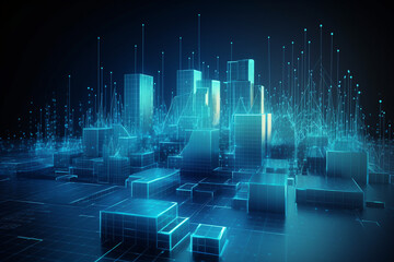 Business abstract blue graph technology three - dimensional chart finance concept datum computer digital money science growth cyberspace market illustration stock building financial design chemistry 